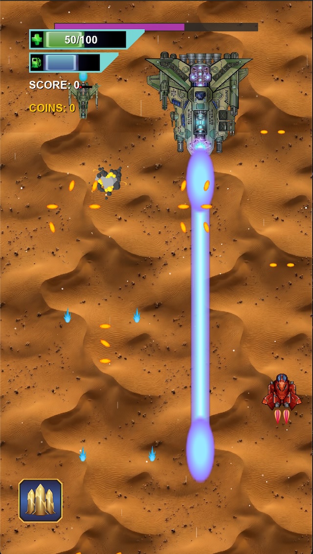 AETHELRED firing a screen-wide super laser down the middle of the screen